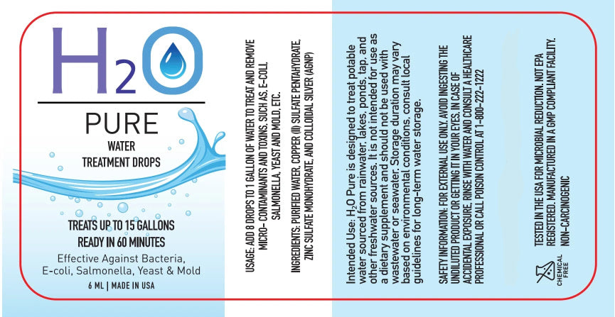H2O Pure product label — ingredients, usage, and safety information